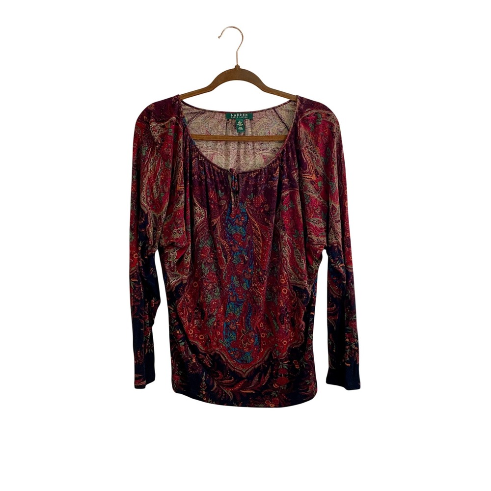 Lauren Ralph Lauren Paisley Top M Boho Whimsigoth Dark Academia Long Sleeve Knit